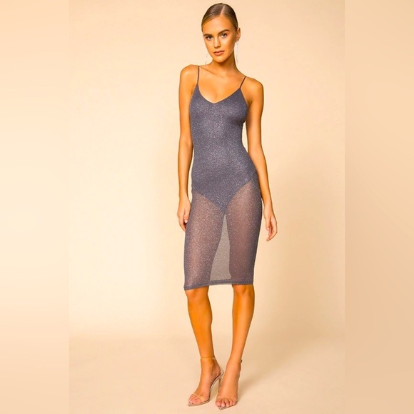 superdown Dresses & Skirts - NWT REVOLVE SUPERDOWN Justene Sheer Glitter Dress Grey S